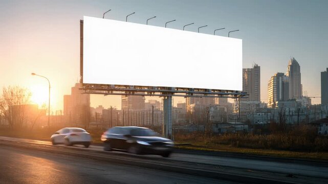 blank advertisement stand with green screen in day city, timelapse
