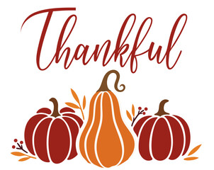 Thankful – Autumn Pumpkin Lettering with Fall Leaves