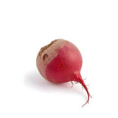 Single raw unpeeled red beet with taproot and earthy texture, isolated on a clean white studio background