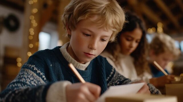 Volunteers organizing a Christmas craft workshop for shelter children, helping them make gifts and cards — an empowering act that nurtures creativity, confidence, and the joy of giving even within