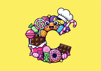 “Candy letter C colorful illustration”