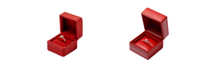 Elegant ring presentation in red box with transparent background for jewelry showcase