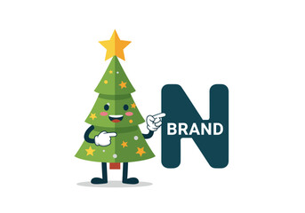 “Christmas tree letter N illustration”