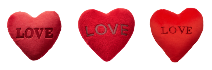 Love heart cushions on transparent background cozy home decor soft textures romantic vibe