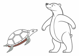 Polar Bear and Turtle Cartoon Illustration Keywords: polar bear, turtle, animal, wildlife, cartoon