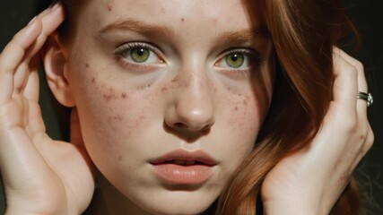A 18 year old redhead models with green eyes