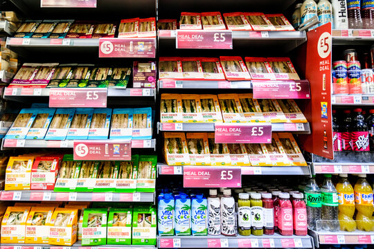 London UK, November 27 2025, Selection Of Supermarket Lunchtime Meal Deal Sandwiches and Drinks