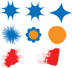 Abstract graphic design elements with starbursts and grunge marks