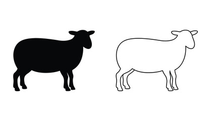 Charming sheep duo silhouette and outline, perfect for rustic-themed designs and farm-fresh branding, add a touch of pastoral elegance to your creative projects with these delightful animal icons