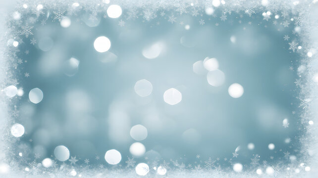 Soft blue winter bokeh background with falling snowflakes - Powered by Adobe