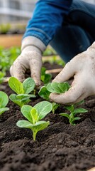 A dedicated gardener is carefully nurturing young plants inside a bright and warm greenhouse during the early days of spring
