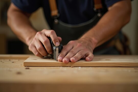The Art of Precision: An Intimate Look at a Carpenter's Hands Crafting Custom Furniture