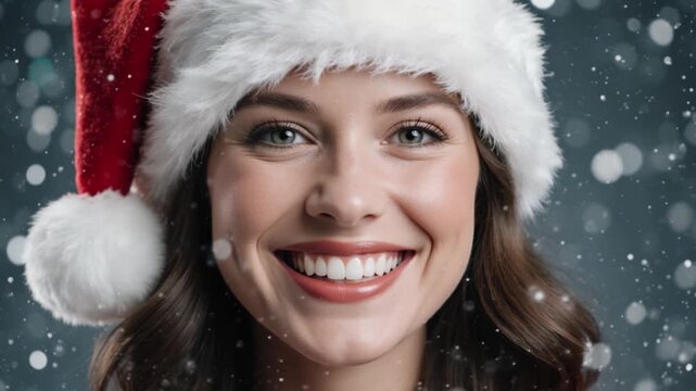 Charming woman with a smile wearing a Santa hat. Christmas themed projects
