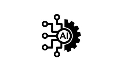 Ai technology icon animation. Animated line half cogwheel with digital data streaming, Artificial intelligence. Loop HD video with alpha channel, transparent background 4k video - Powered by Adobe