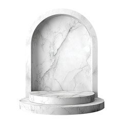 Fototapeta premium White marble podium with arch backdrop transparent background