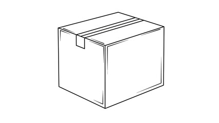 Monochrome line art icon of a sealed cardboard shipping box, a simple vector for delivery and logistics