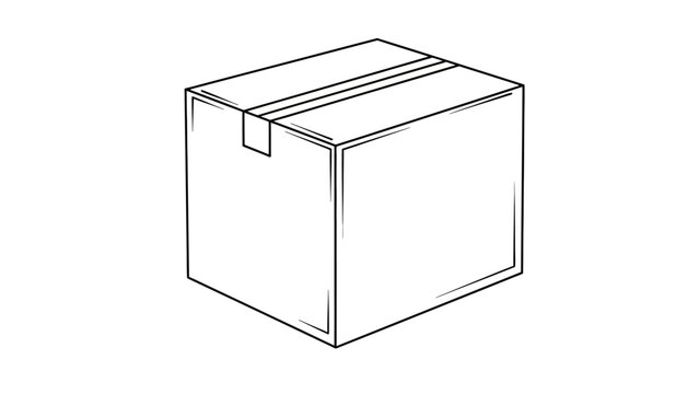 Monochrome line art icon of a sealed cardboard shipping box, a simple vector for delivery and logistics
