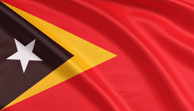 Timor-Leste flag with red field, black and yellow triangles, and white star.