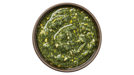 Delicious vibrant homemade pesto sauce with pine nuts in a bowl, perfect for pasta, sandwiches, or gourmet appetizers, fresh and flavorful ingredient for cooking