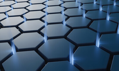 Dynamic technology background with glowing hexagonal pattern for modern business presentation or innovative digital concept