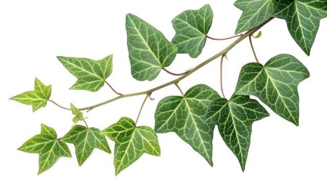 Green ivy vine branch with detailed leaves isolated on transparent background