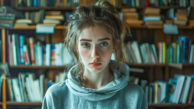 Young woman enjoying library reading on book lovers' day