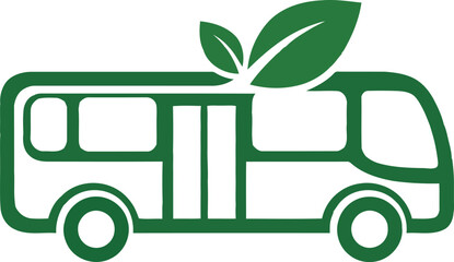 Green eco-friendly bus with leaves, sustainable transport icon