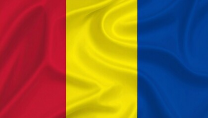 Romania flag with vertical red, yellow, and blue stripes, symbolizing unity and national pride.