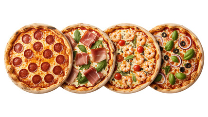 Savor the Flavor: Delicious Variety of Pizzas, Each a Culinary Masterpiece with Pepperoni, Prosciutto, Shrimp, Olives and Basil for a Gourmet Experience