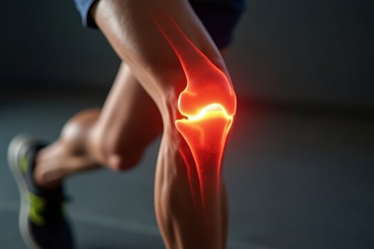 The significance of joint care and injury prevention through a close-up of a runner's knee with a meniscus tear