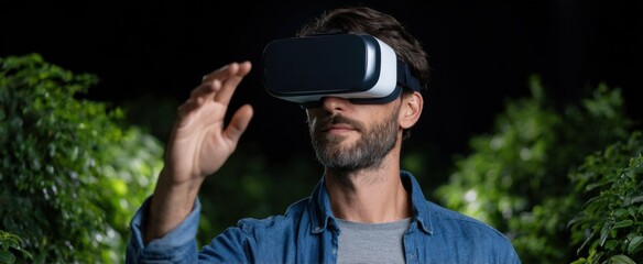 dude in virtual reality headset exploring a digital space inside