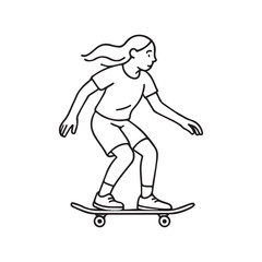Girl riding skateboard with carefree style, perfect for active lifestyle brands, youth marketing, and summer fun campaigns featuring skateboarding
