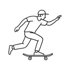 Dynamic skateboarder illustration gliding with speed and style, perfect for youth culture, summer vibes, and energetic lifestyle designs, action and movement