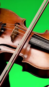 Chromakey Music Element with musician plays the violin green screen distortion, overlay, glitch, static noise, scan lines on black background, 4k animated video loop