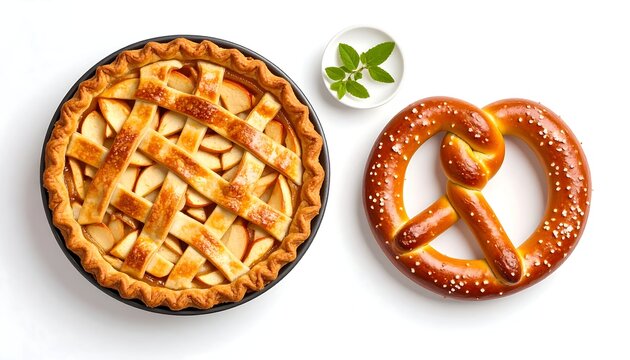 Traditional apple pie and soft pretzel
