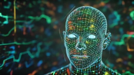 Abstract digital human face. Artificial intelligence concept of big data or cyber security. 3D rendering Artificial Intelligence face scanner. Facial recognition and biometric medical research concept - Powered by Adobe