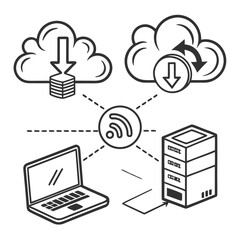 Cloud Computing Network Diagram With Laptop Server and Wi- Fi Symbol Keywords: cloud computing