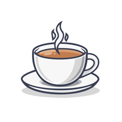Obraz premium Cup of Hot Coffee on a Saucer with Steam Cartoon Illustration