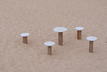 Wooden table and chairs at the beach