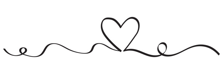 Heart line border, Valentine's Day banner, line art heart. Continuous single line drawing of heart shape.  Love relationship concept. Vector hand drawn illustration isolated on white. 
