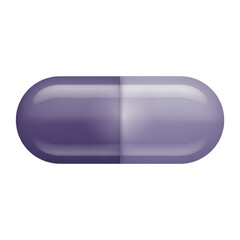 A single purple and white pharmaceutical capsule, a common form of oral medication used in healthcare and medicine, isolated on a transparent background