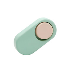 A modern minimalist light green toggle switch with a beige circular button, representing control and interaction, isolated on transparent background