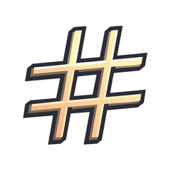Fototapeta premium Gold Hashtag Symbol with Black Outline Illustration, Isolated