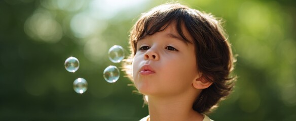 A child is sending soap bubbles soaring like tiny dream balloons on a sunny day.