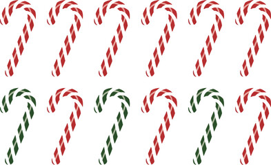 Christmas cane candy. Vector. Stick isolated. Decoration sugar lollipop. Holiday red background. Cartoon illustration. Striped traditional noel dessert. Realistic lollypop icon.