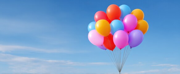 a bunch of colorful balloons dancing like happy birds in the endless sky