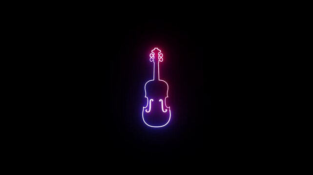 Neon Light Effect Violin Icon with Glowing Light Effects Isolated on black Background.