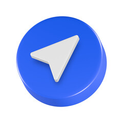 3d rendering icon telegram in blue button