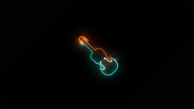 Neon Light Effect Violin Icon with Glowing Light Effects Isolated on black Background.
