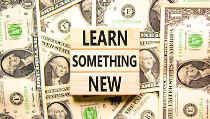 Learn something new symbol. Concept words Learn something new on beautiful wooden blocks. Beautiful background from dollar bills. Business motivational lifestyle learn something new concept Copy space